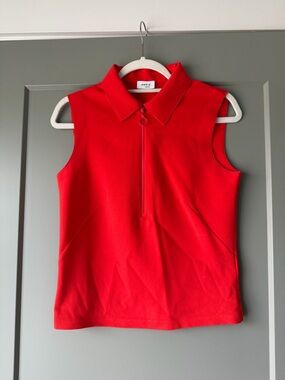 Akris Punto Sleeveless Deep Orange Zip Polo Top